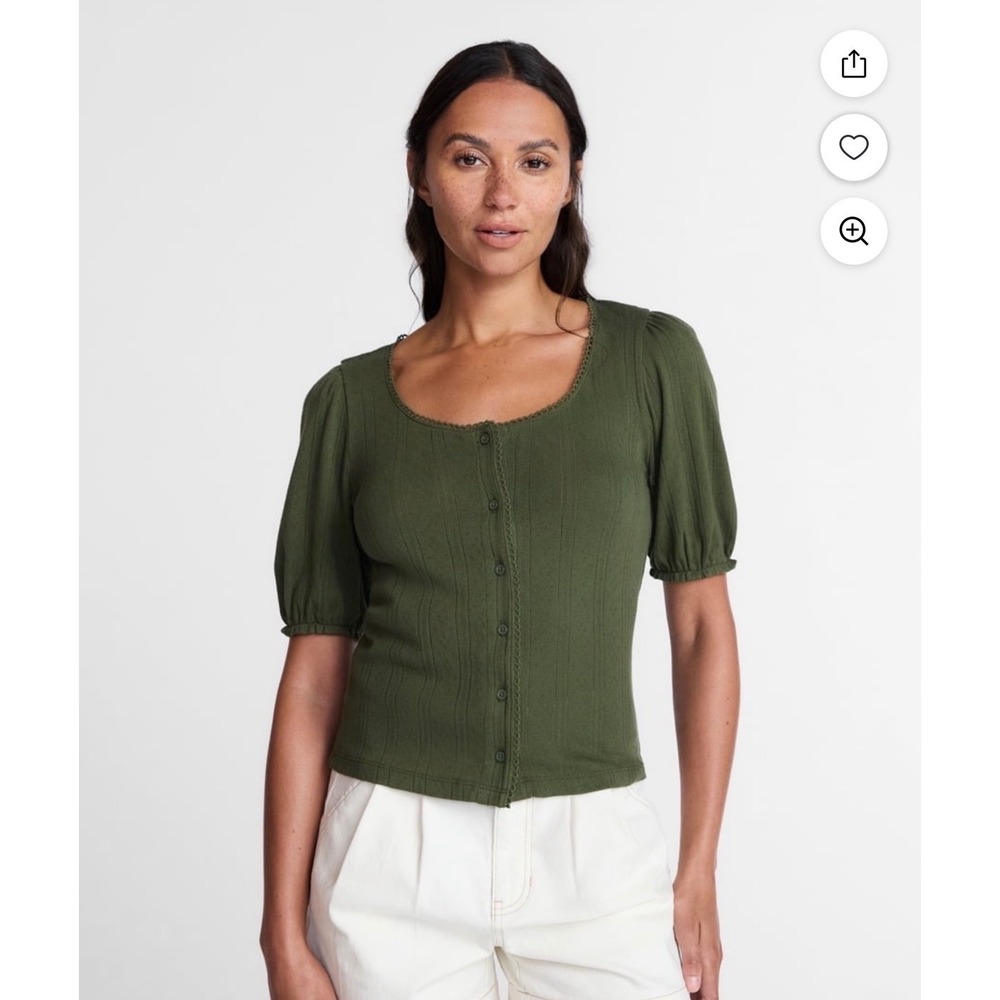 Time and Tru Pointelle Short Sleeve Top – Green Ivy – Women's Medium – NWT